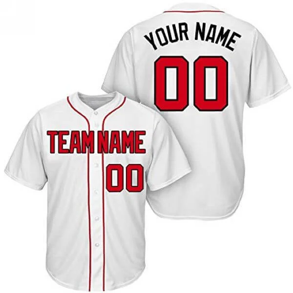 Custom White Baseball Jersey with Red