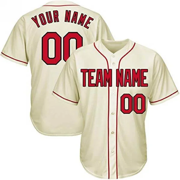 Custom Cream Baseball Jersey with Red