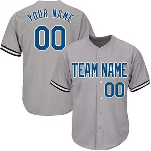Custom-Gray-Baseball-Jersey-with-Blue Custom Gray Baseball Jersey with Blue