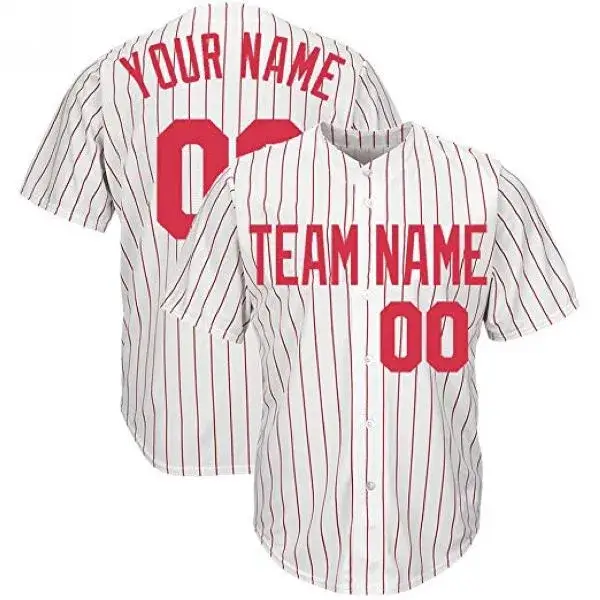 Custom Pinstripe Baseball Jersey with Red
