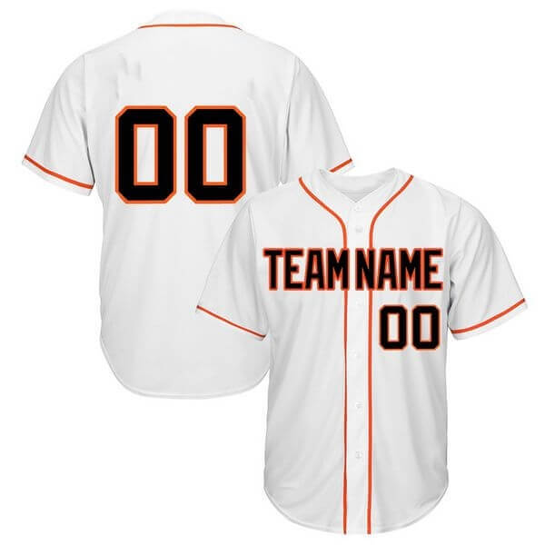 Custom White Baseball Jersey with Black Orange